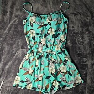 A Shore Fit Womens Tropical Floral Swim Romper Turquoise Size 12 550122